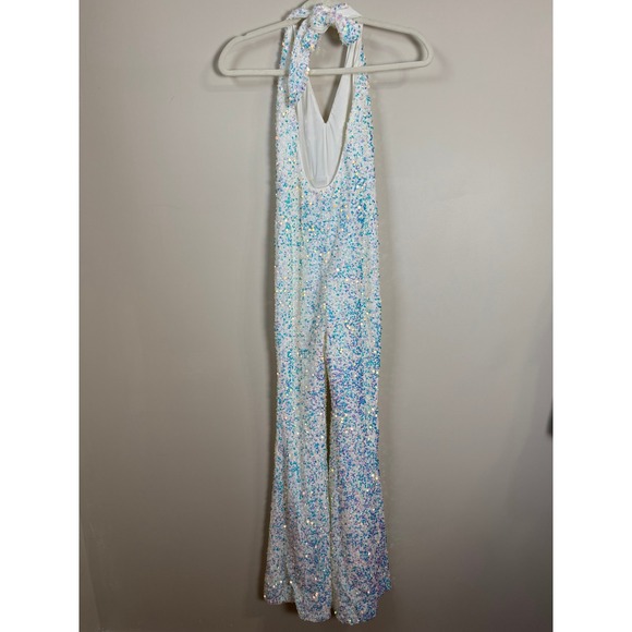 Show Me Your Mumu Women White Iridescent Sequin Halter Jumpsuit Size S - Picture 8 of 10
